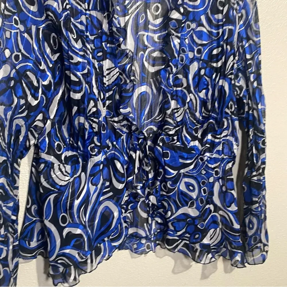 Notations Sheer Blouse L Abstract Fairy Whimsical Ruffled Open Front Flowy y2k‎